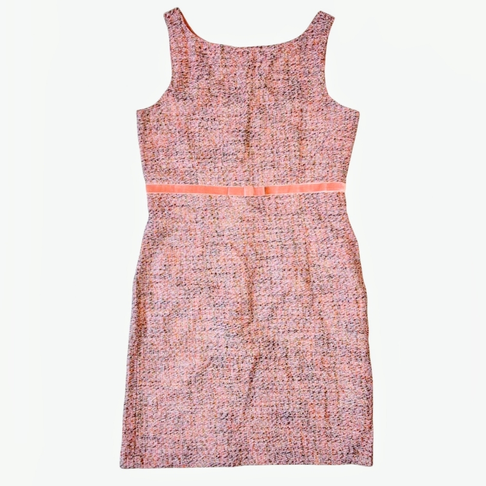 NWT Gap Pink Tweed Velvet Bow Accent Formal Lined Sheath Dress Women's Size 10